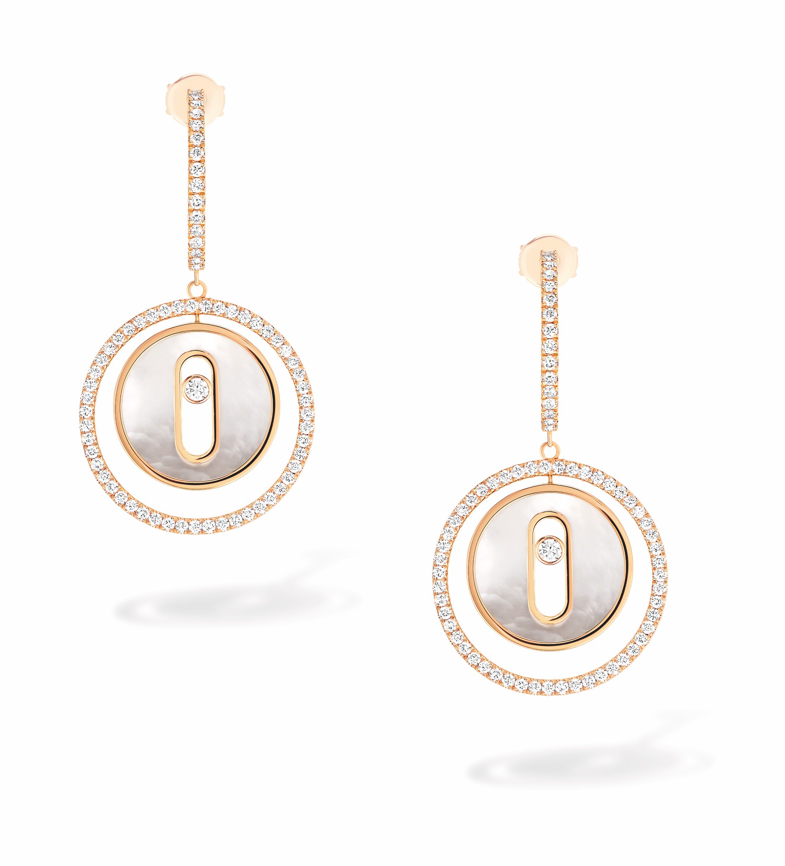 Messika Lucky Move Small Rose Gold and Mother of Pearl and Diamond Drop Earrings Maison Birks